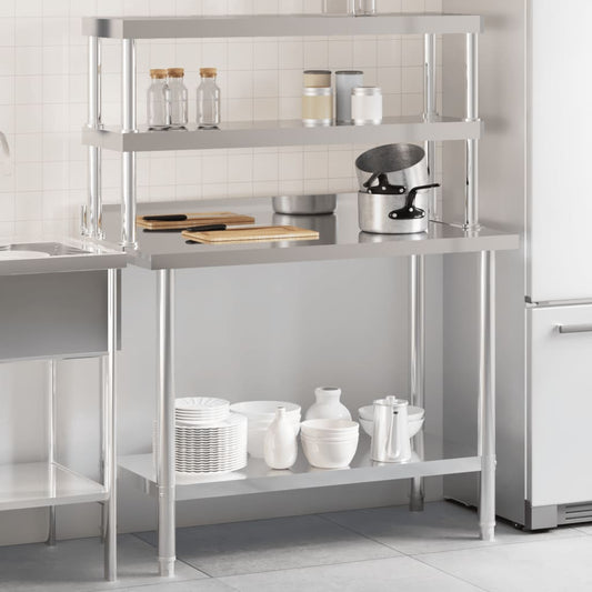 Tavolo Lavoro Cucina con Ripiano 110x55x150 cm Acciaio Inox - homemem39