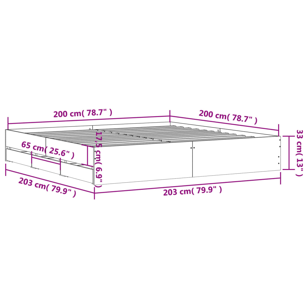Giroletto con Cassetti Bianco 200x200 cm in Legno Multistrato | homemem39