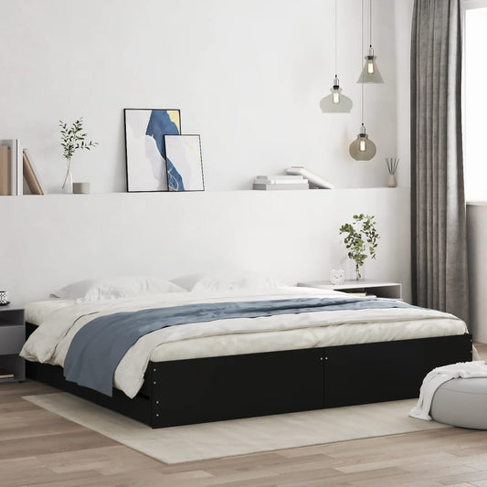 Giroletto con Cassetti Nero 200x200 cm in Legno Multistrato | homemem39