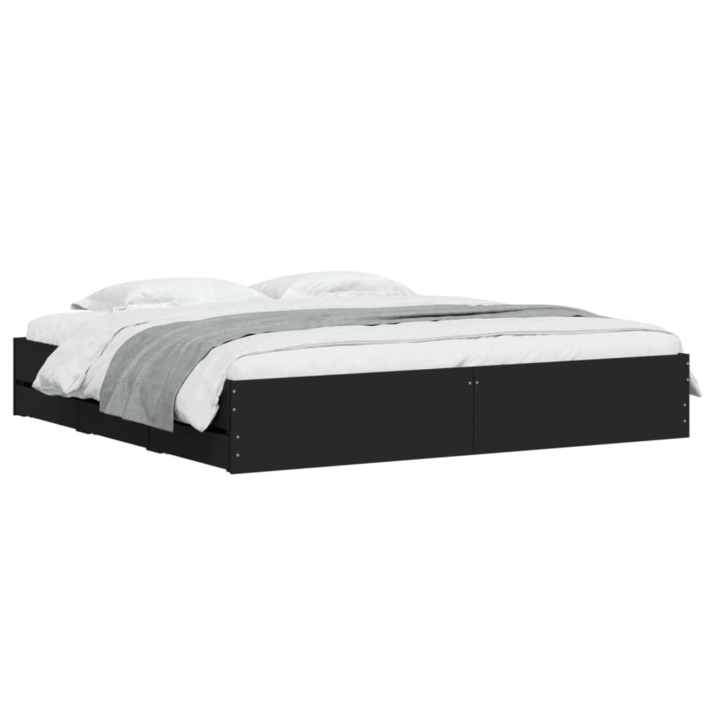 Giroletto con Cassetti Nero 180x200 cm in Legno Multistrato | homemem39