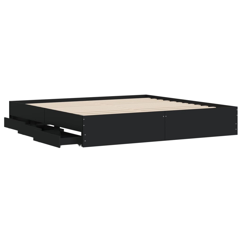 Giroletto con Cassetti Nero 180x200 cm in Legno Multistrato | homemem39