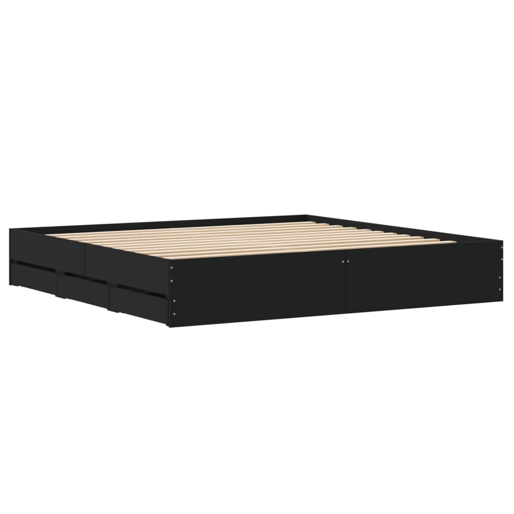 Giroletto con Cassetti Nero 180x200 cm in Legno Multistrato | homemem39