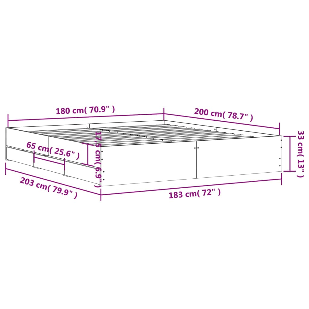 Giroletto con Cassetti Nero 180x200 cm in Legno Multistrato | homemem39