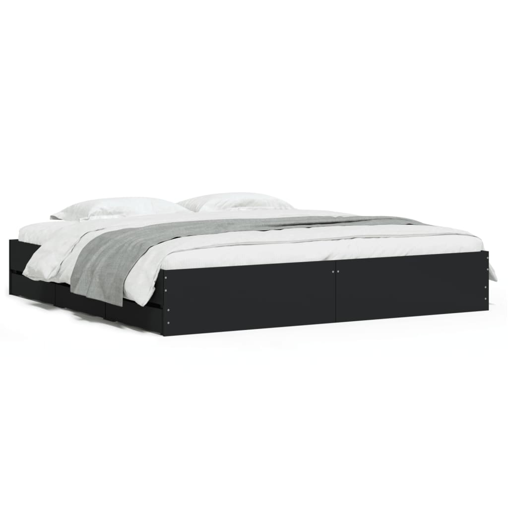 Giroletto con Cassetti Nero 160x200 cm in Legno Multistrato | homemem39