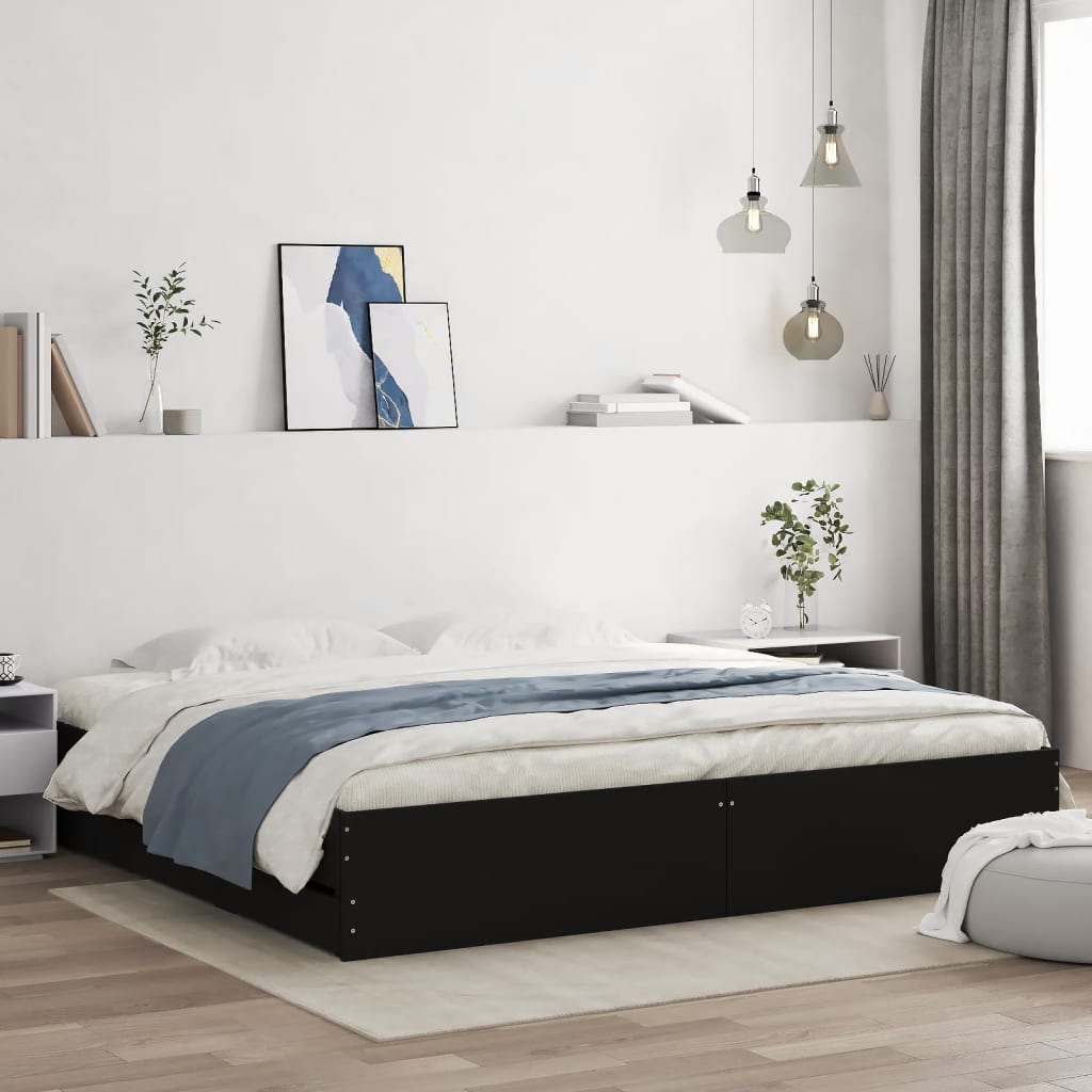 Giroletto con Cassetti Nero 160x200 cm in Legno Multistrato | homemem39