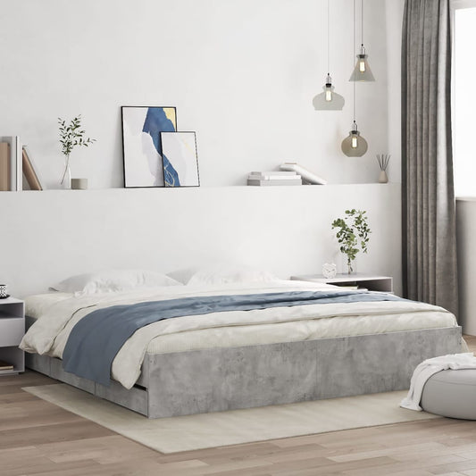 Cement Gray Bed Frame with Drawers 160x200 cm Plywood