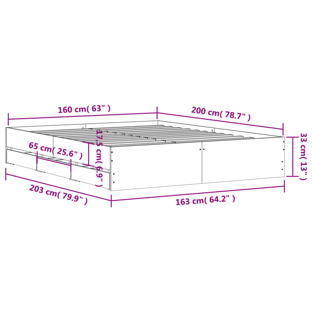 Giroletto con Cassetti Rovere Fumo 160x200 cm Legno Multistrato