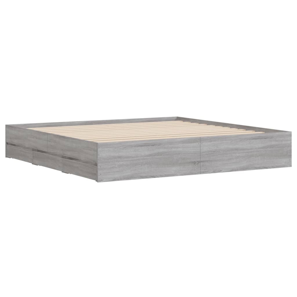 Sonoma Gray Bed Frame with Drawers 160x200 cm Plywood