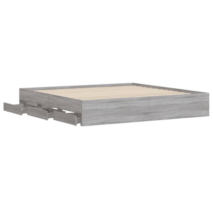 Sonoma Gray Bed Frame with Drawers 160x200 cm Plywood