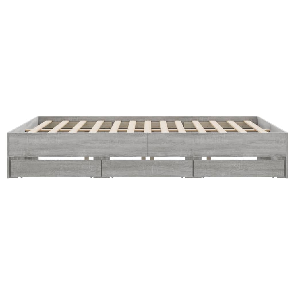 Sonoma Gray Bed Frame with Drawers 160x200 cm Plywood