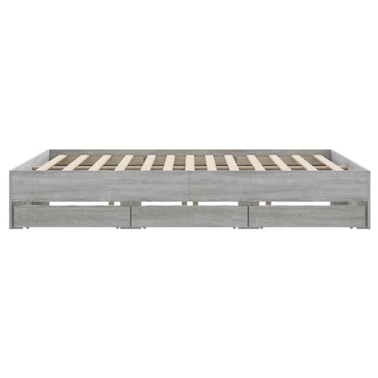 Sonoma Gray Bed Frame with Drawers 160x200 cm Plywood