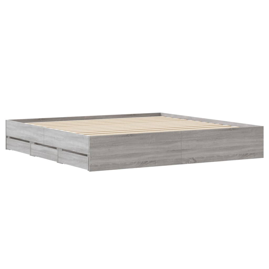 Sonoma Gray Bed Frame with Drawers 160x200 cm Plywood