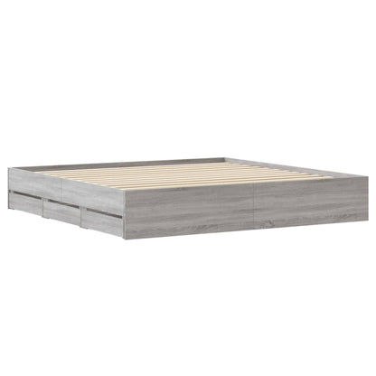 Sonoma Gray Bed Frame with Drawers 160x200 cm Plywood