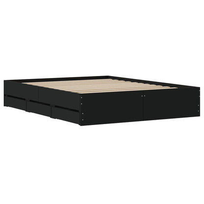 Black bed frame with drawers 150x200 cm in multilayer wood