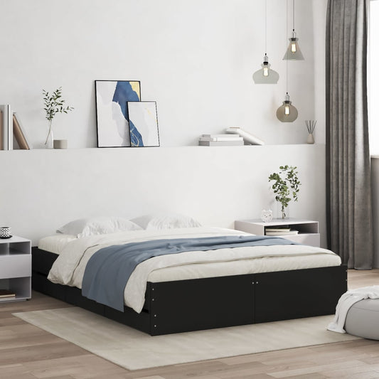 Black bed frame with drawers 150x200 cm in multilayer wood