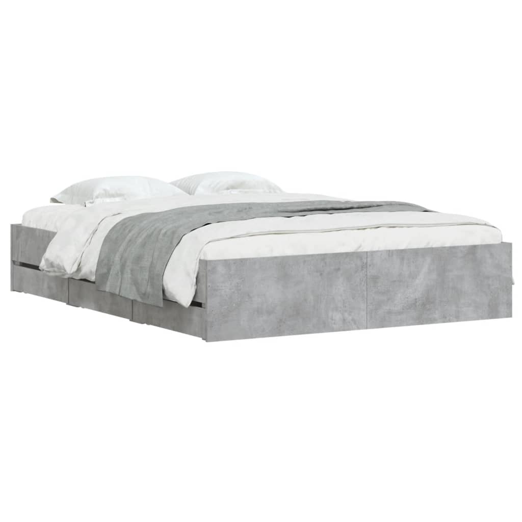 Cement Gray Bed Frame with Drawers 150x200 cm Plywood