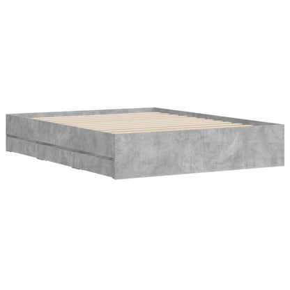 Cement Gray Bed Frame with Drawers 150x200 cm Plywood