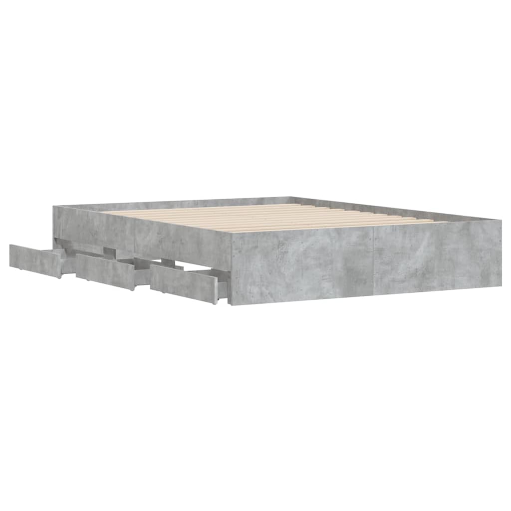 Cement Gray Bed Frame with Drawers 150x200 cm Plywood