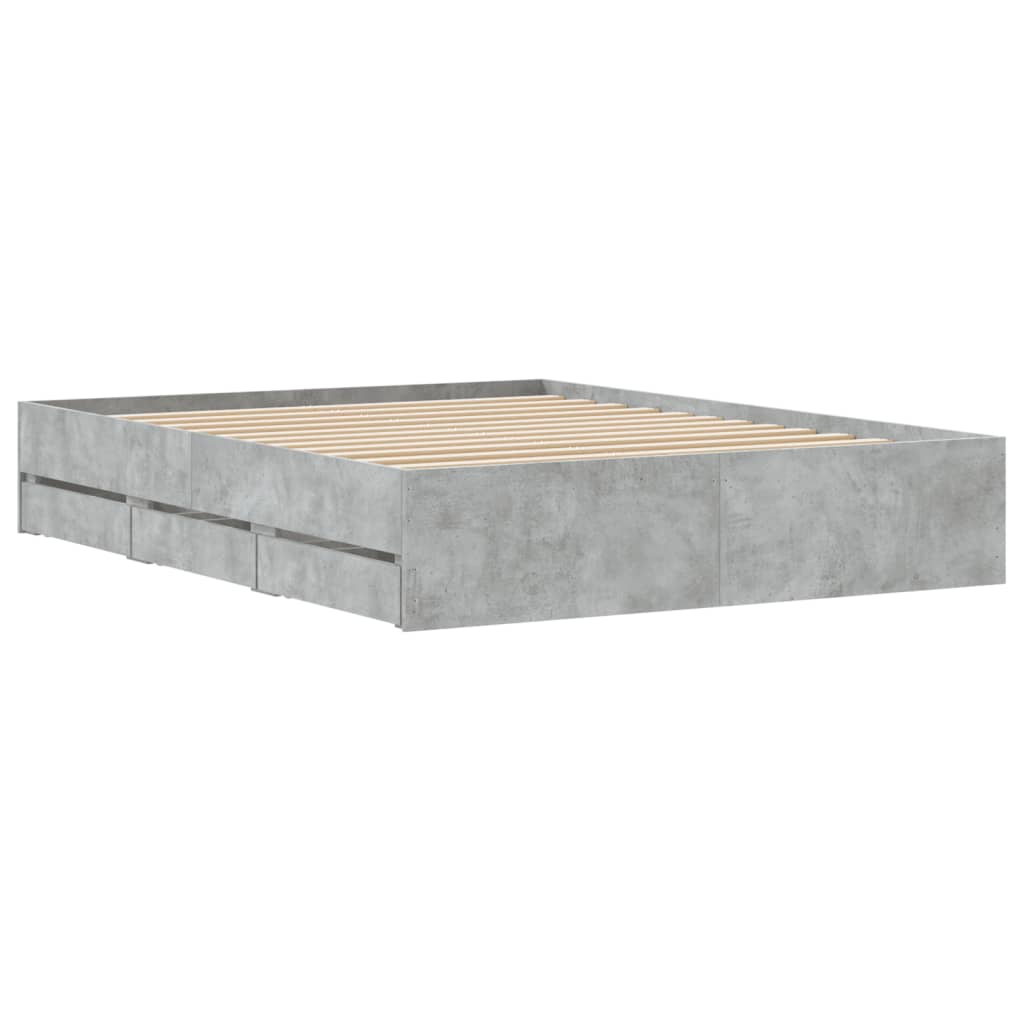 Cement Gray Bed Frame with Drawers 150x200 cm Plywood