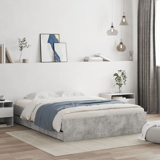 Cement Gray Bed Frame with Drawers 150x200 cm Plywood