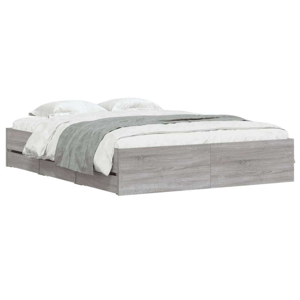 Sonoma Gray Bed Frame with Drawers 150x200 cm Plywood