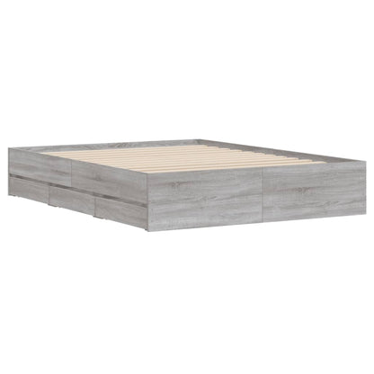 Sonoma Gray Bed Frame with Drawers 150x200 cm Plywood