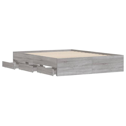 Sonoma Gray Bed Frame with Drawers 150x200 cm Plywood