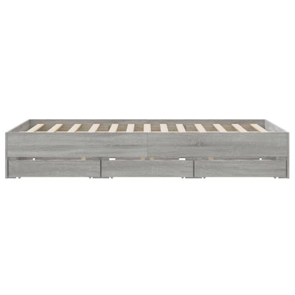 Sonoma Gray Bed Frame with Drawers 150x200 cm Plywood