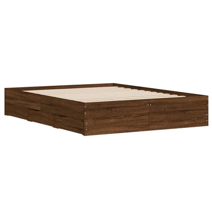 Bed frame with drawers in brown oak 150x200 cm plywood