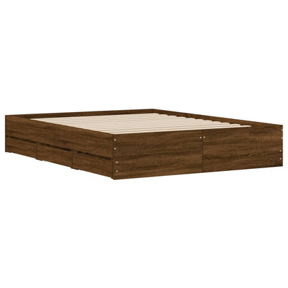 Bed frame with drawers in brown oak 150x200 cm plywood