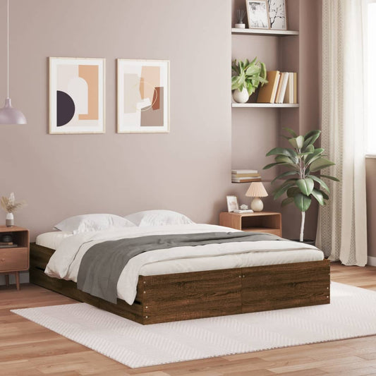 Bed frame with drawers in brown oak 150x200 cm plywood