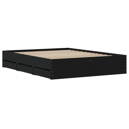 Black bed frame with drawers 140x200 cm in multilayer wood