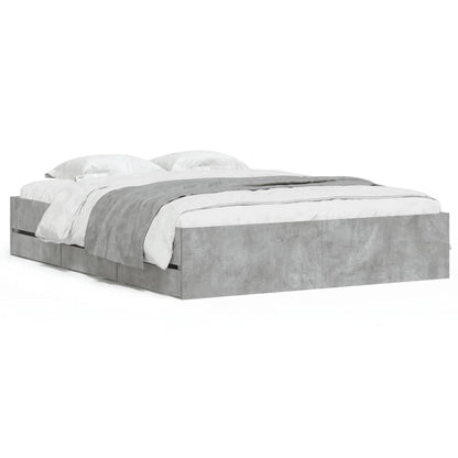 Cement Gray Bed Frame with Drawers 140x200 cm Plywood