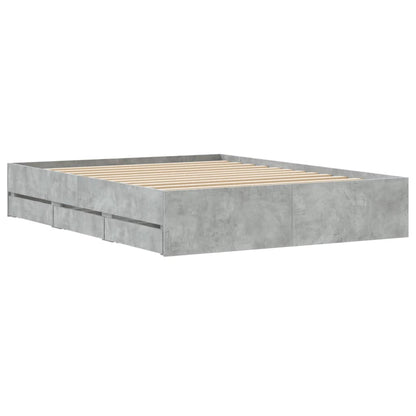 Cement Gray Bed Frame with Drawers 140x200 cm Plywood