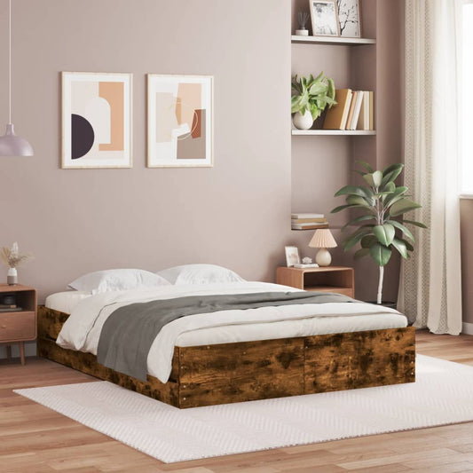 Bed frame with drawers Smoked Oak 140x200 cm Plywood