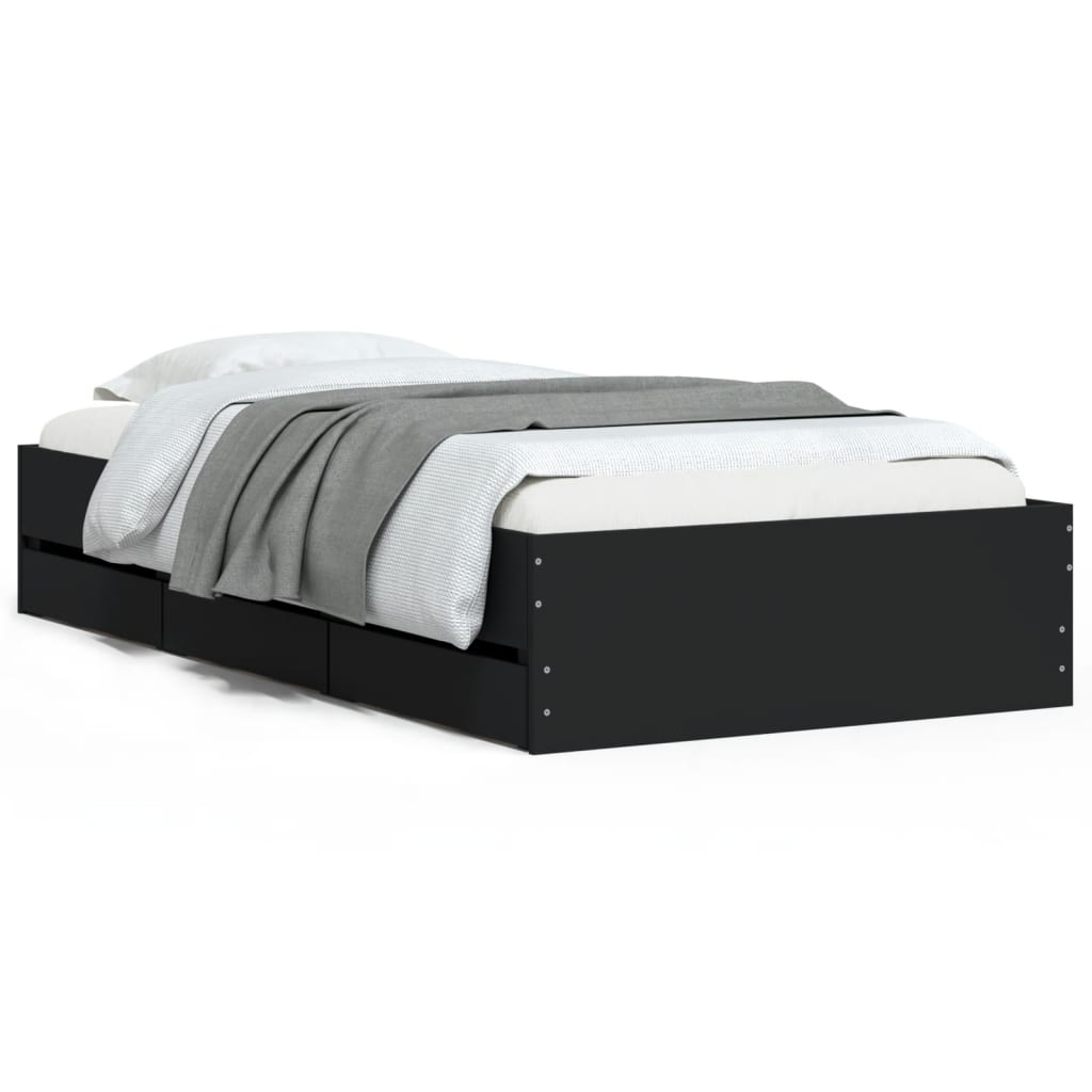 Giroletto con Cassetti Nero 100x200 cm in Legno Multistrato | homemem39