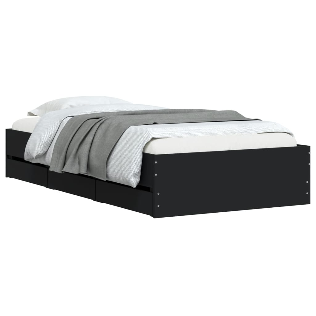 Giroletto con Cassetti Nero 100x200 cm in Legno Multistrato | homemem39