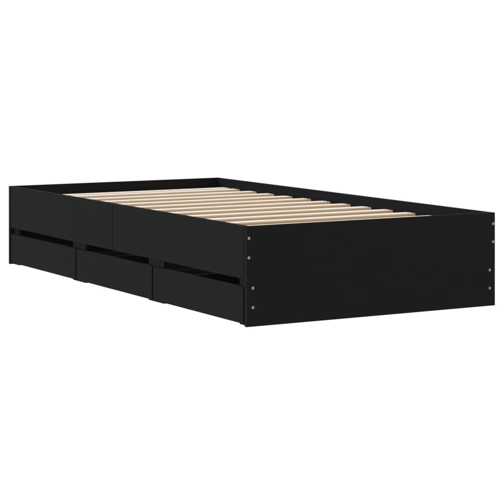 Giroletto con Cassetti Nero 100x200 cm in Legno Multistrato | homemem39