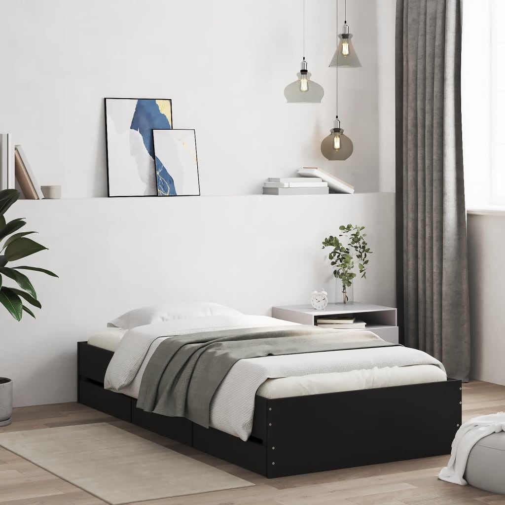 Giroletto con Cassetti Nero 100x200 cm in Legno Multistrato | homemem39