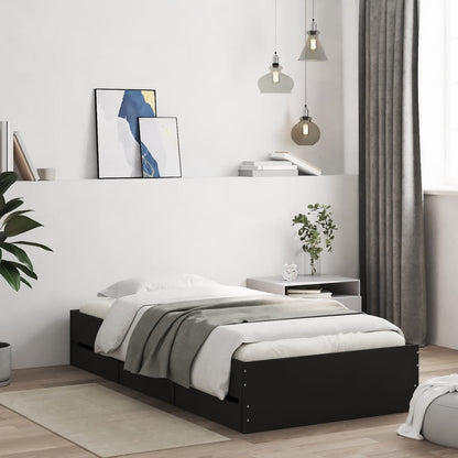 Giroletto con Cassetti Nero 100x200 cm in Legno Multistrato | homemem39
