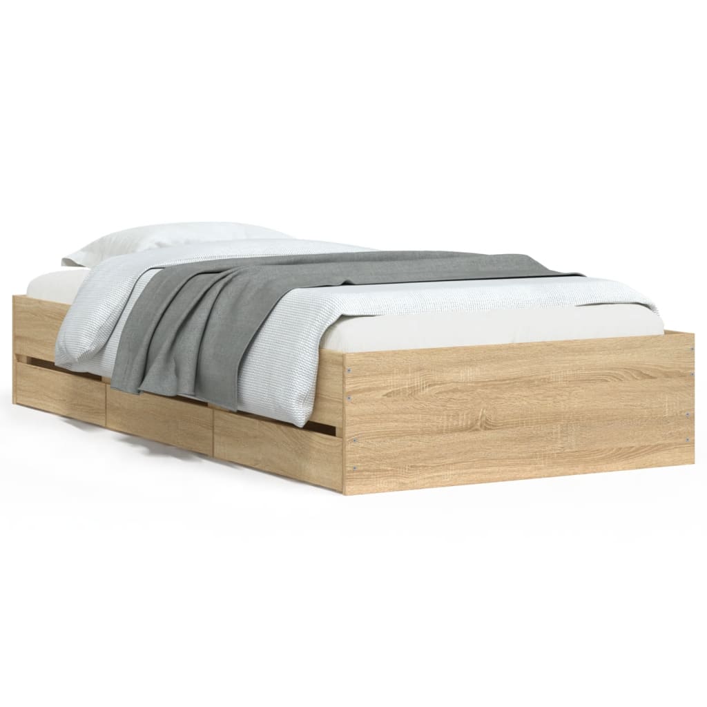 Bed frame with drawers Sonoma oak 90x200 cm plywood