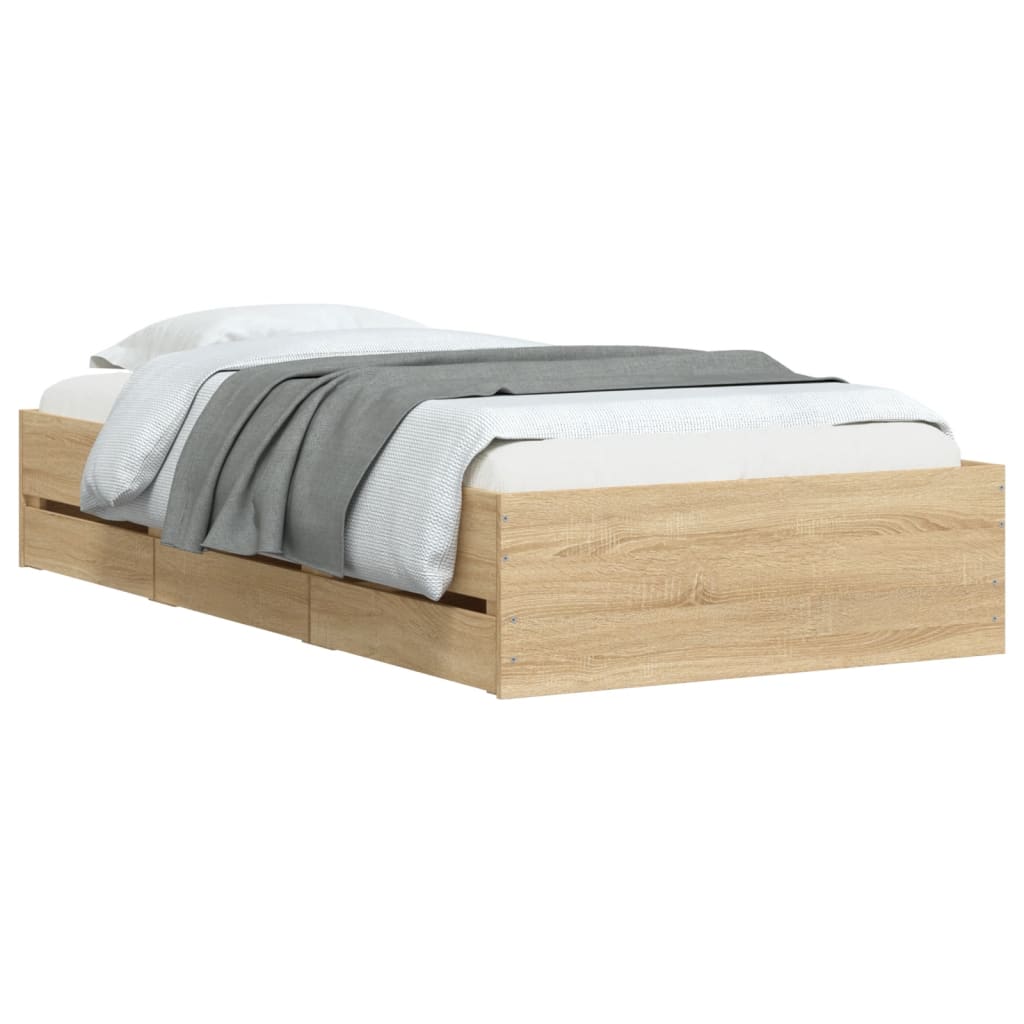 Bed frame with drawers Sonoma oak 90x200 cm plywood