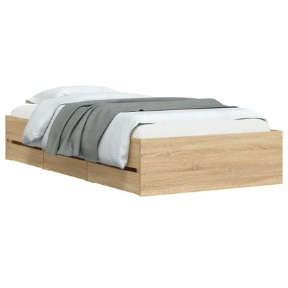 Bed frame with drawers Sonoma oak 90x200 cm plywood