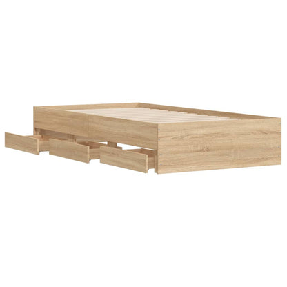 Bed frame with drawers Sonoma oak 90x200 cm plywood