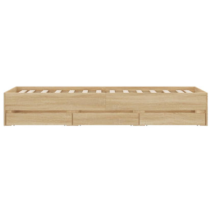 Bed frame with drawers Sonoma oak 90x200 cm plywood