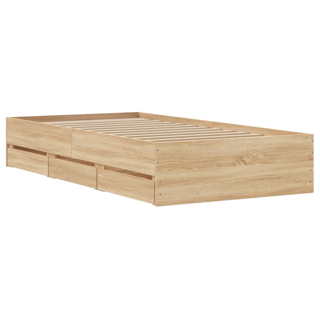 Bed frame with drawers Sonoma oak 90x200 cm plywood