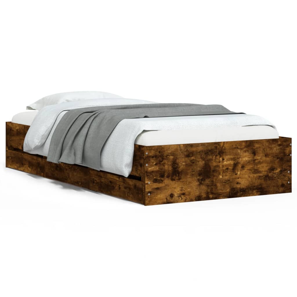 Bed frame with drawers Smoked Oak 90x200 cm Plywood