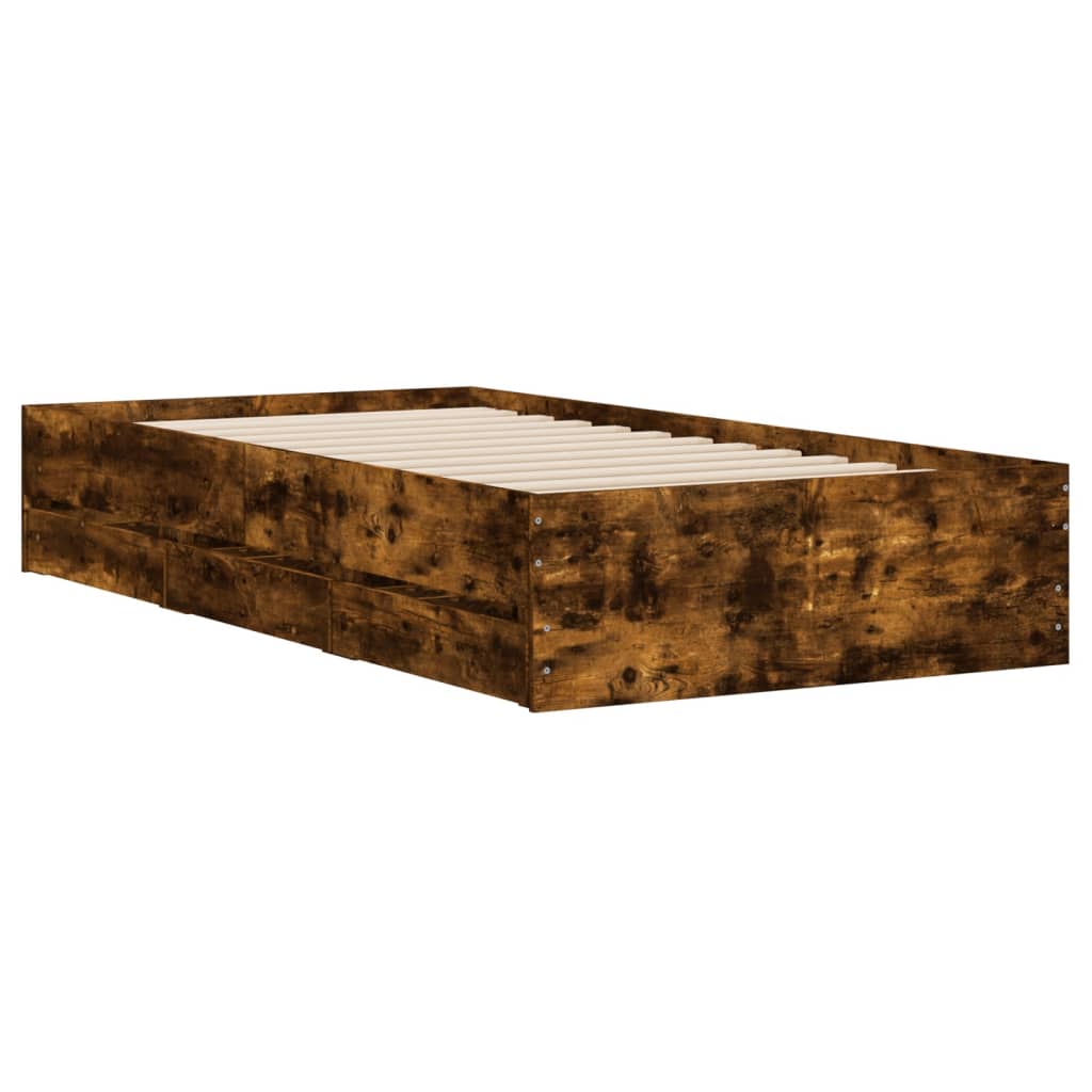 Bed frame with drawers Smoked Oak 90x200 cm Plywood