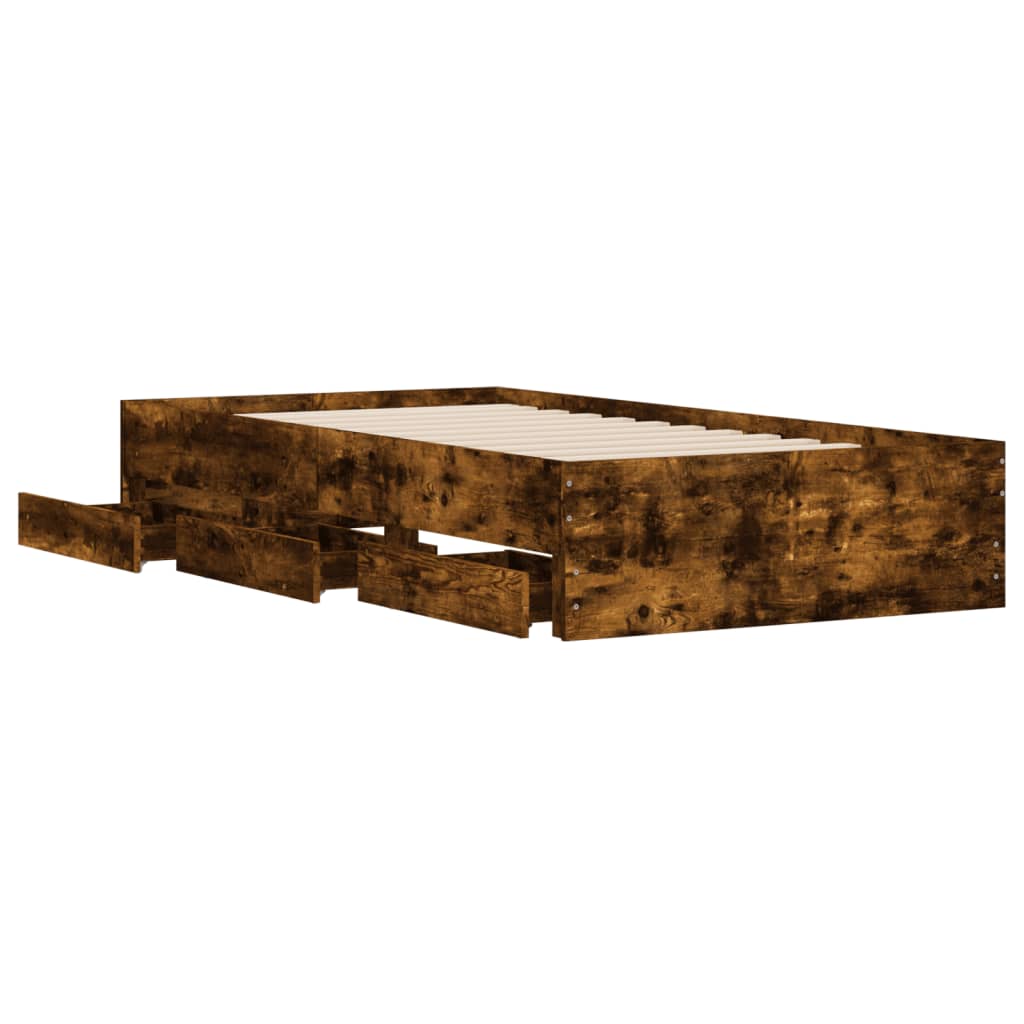 Bed frame with drawers Smoked Oak 90x200 cm Plywood