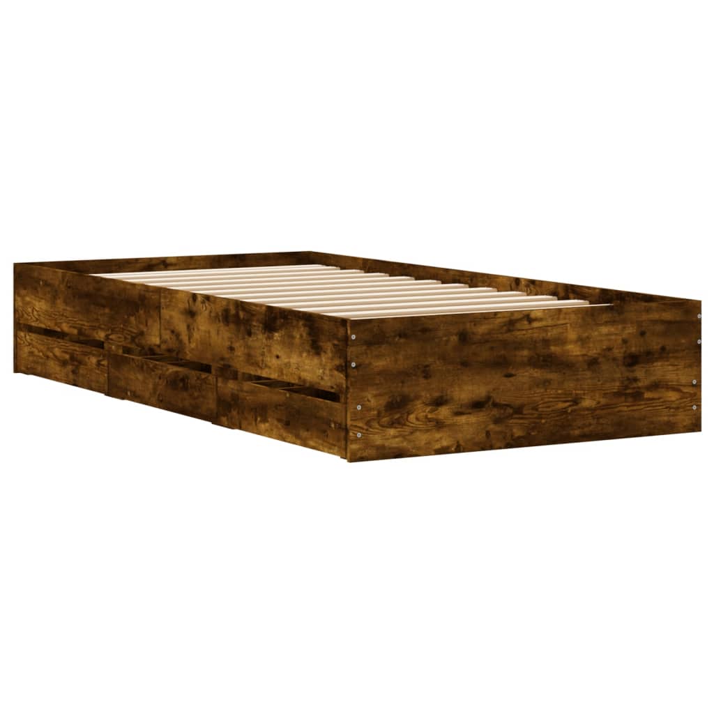 Bed frame with drawers Smoked Oak 90x200 cm Plywood